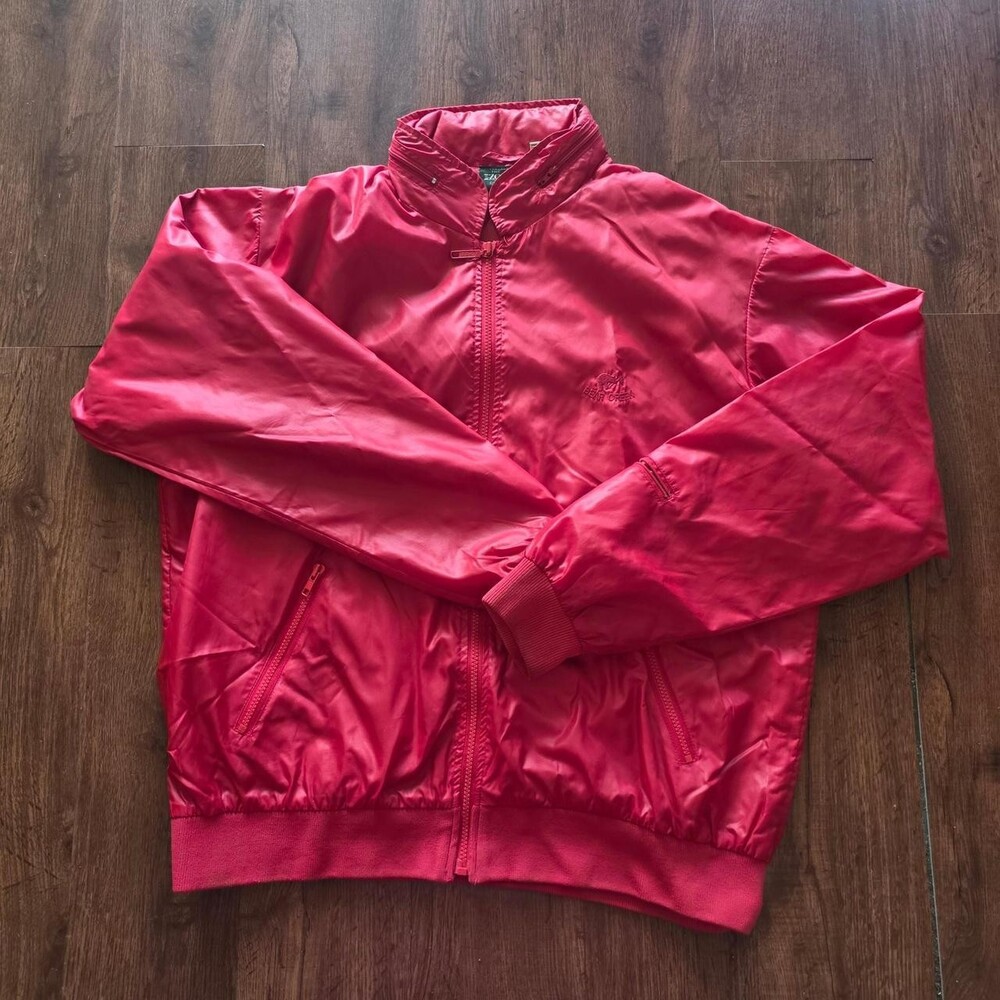 VTG Izod Club Mens XL Red Nylon Windbreaker Jacket Bear Creek Full Zip Hooded